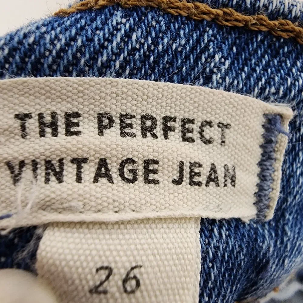 Madewell Womens Perfect Fit Vintage Crop Jeans 26x24 Blue Raw Hem Whiskering